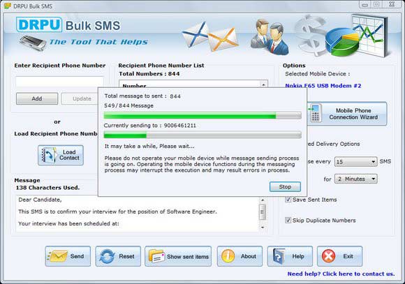 SMS Software screen shot