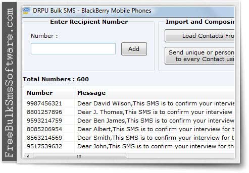 BlackBerry SMS Software screenshot