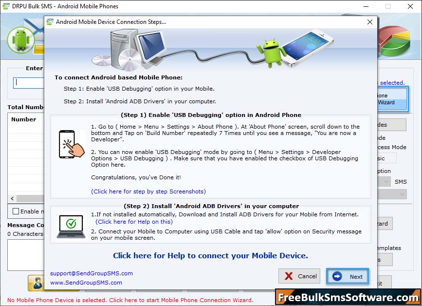 Bulk SMS Software for Android Mobile Phone Screenshot