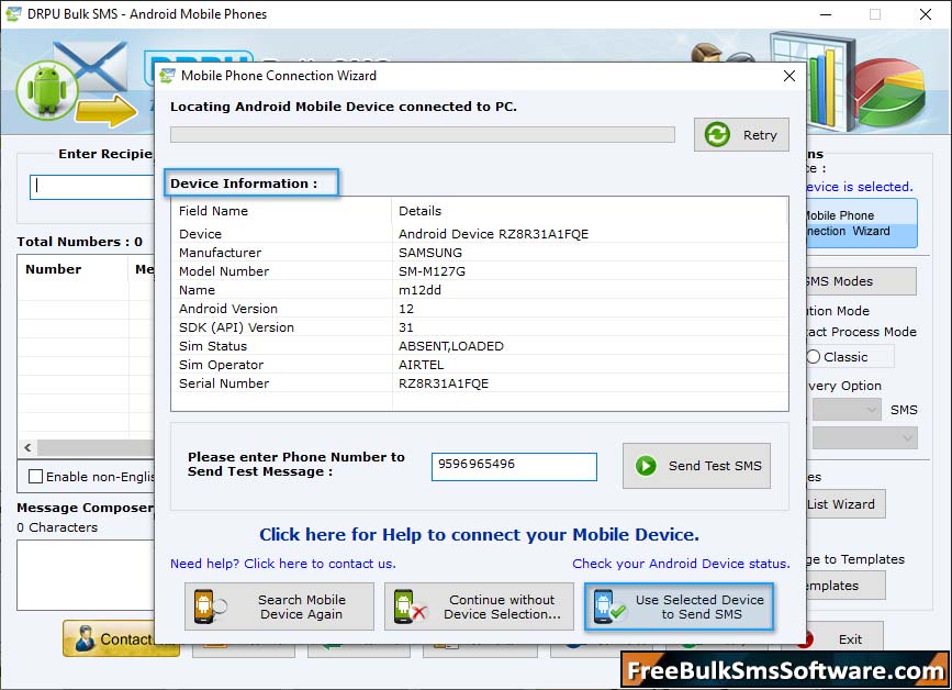 Use Selected Device to Send SMS