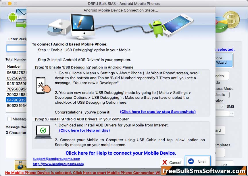 Mac Bulk SMS Software for Android Phones Screenshot