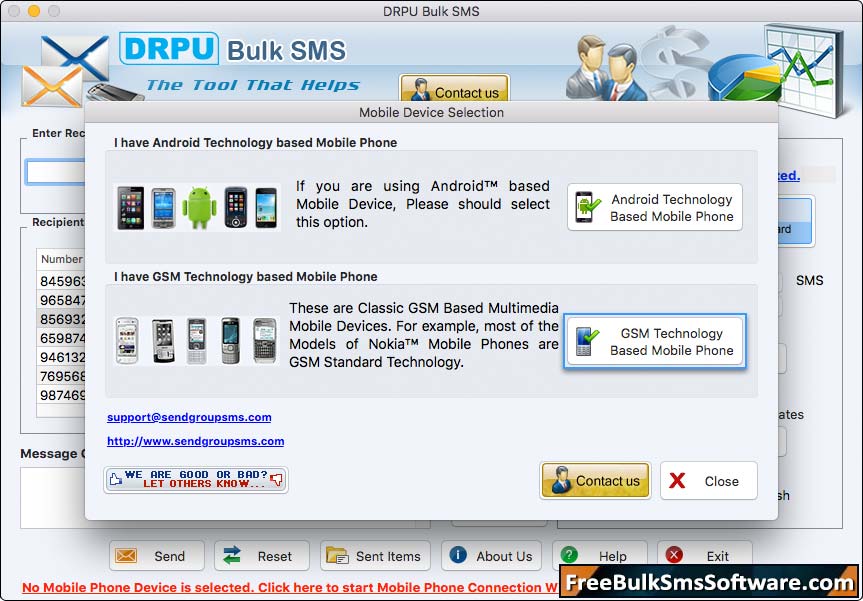 Mac Bulk SMS Software Screenshot