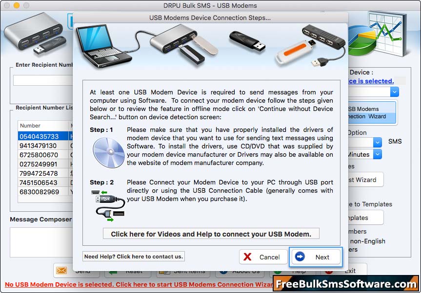 MAC Bulk SMS Software for USB Modems Screenshot