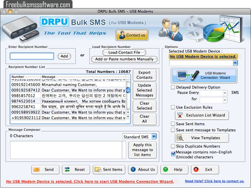 MAC Bulk SMS Software for USB Modems Screenshot