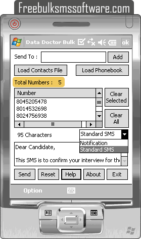 Pocket PC to Mobile Bulk SMS Software Screenshot