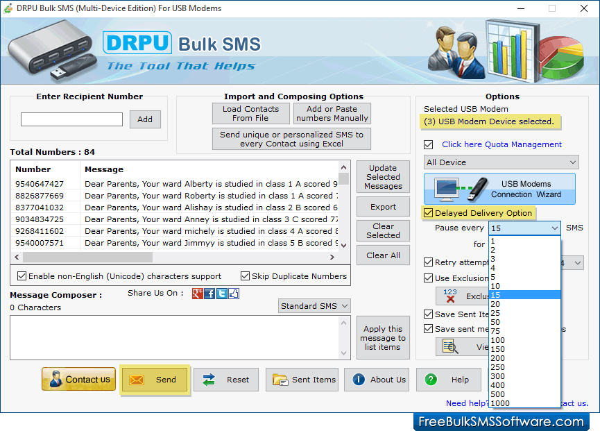 USB Modem SMS Gateway Software 3G GSM sending free SMS Text Message PC