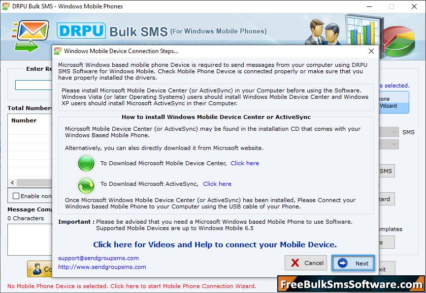 Bulk SMS Software for Windows mobile phones Screenshot
